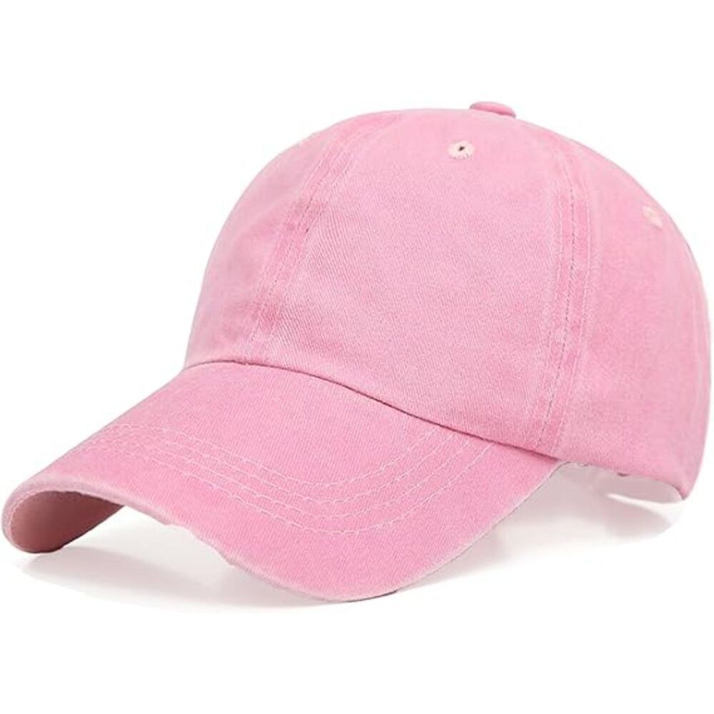 Unisex Pink Washed Ponytail Slot Adjustable Buckle Classic Baseball Plain Cap